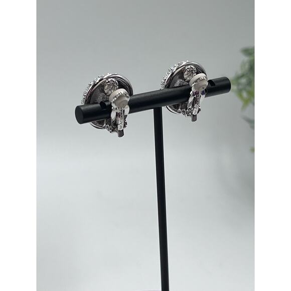 Swarovski Round Pave Clear Crystal Stud Earrings Formal Bridal Bling‎ Pierced - Picture 13 of 16